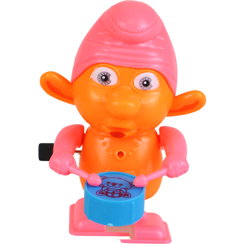 Заводной Гномик с барабаном в розовой шапочке механический, развивающая подвижная игрушка для малышей