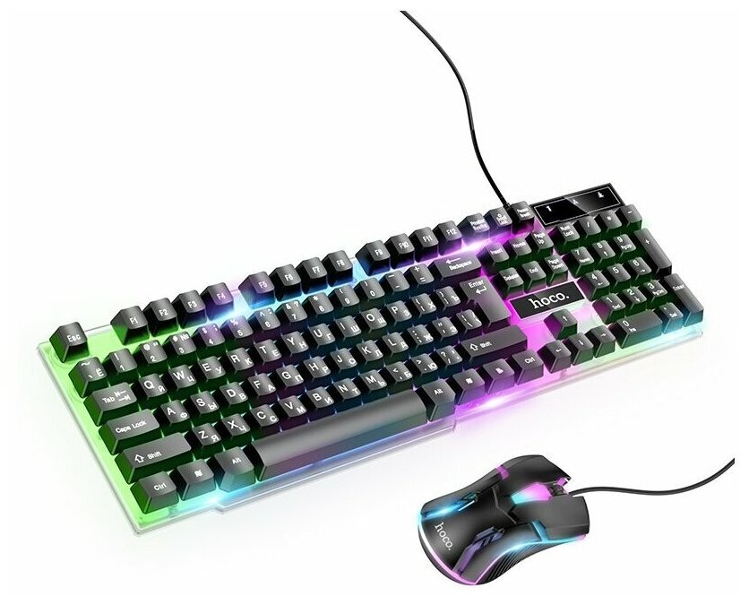 Игровая клавиатура с мышкой Hoco GM11 Terrific glowing gaming keyboard and mouse set (русские буквы), черный