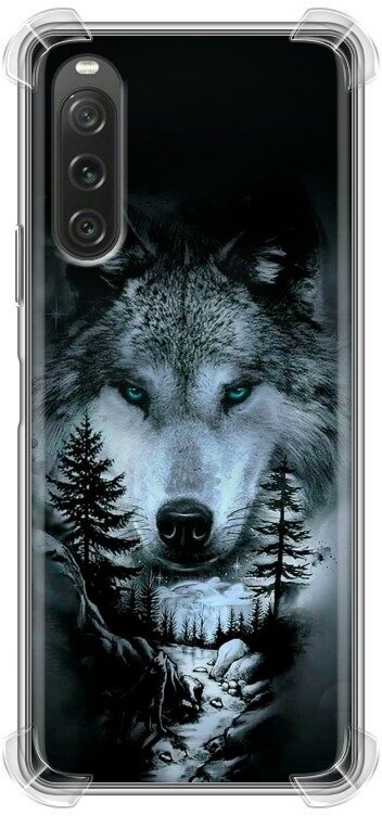 Дизайнерский силиконовый с усиленными углами чехол для Сони Иксперия 10 5 / Sony Xperia 10 V Лесной волк