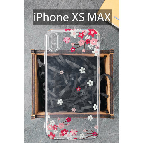 Силиконовый чехол Сакура для iPhone XS MAX прозрачный / Айфон XС макс силиконовый чехол ананасы для iphone xs max прозрачный айфон xс макс