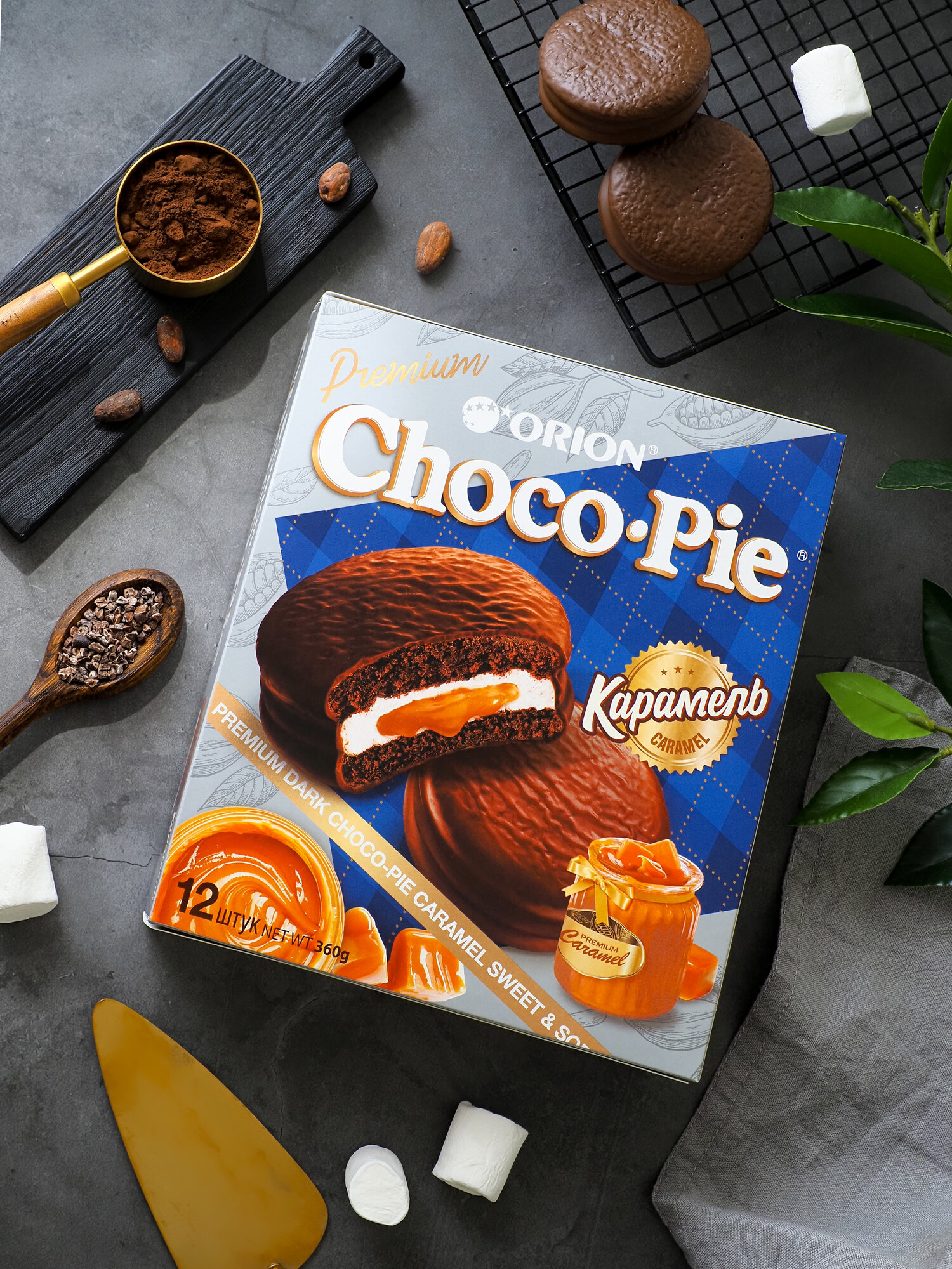 Пирожное Orion Choco Pie темный шоколад, карамель, 360 г
