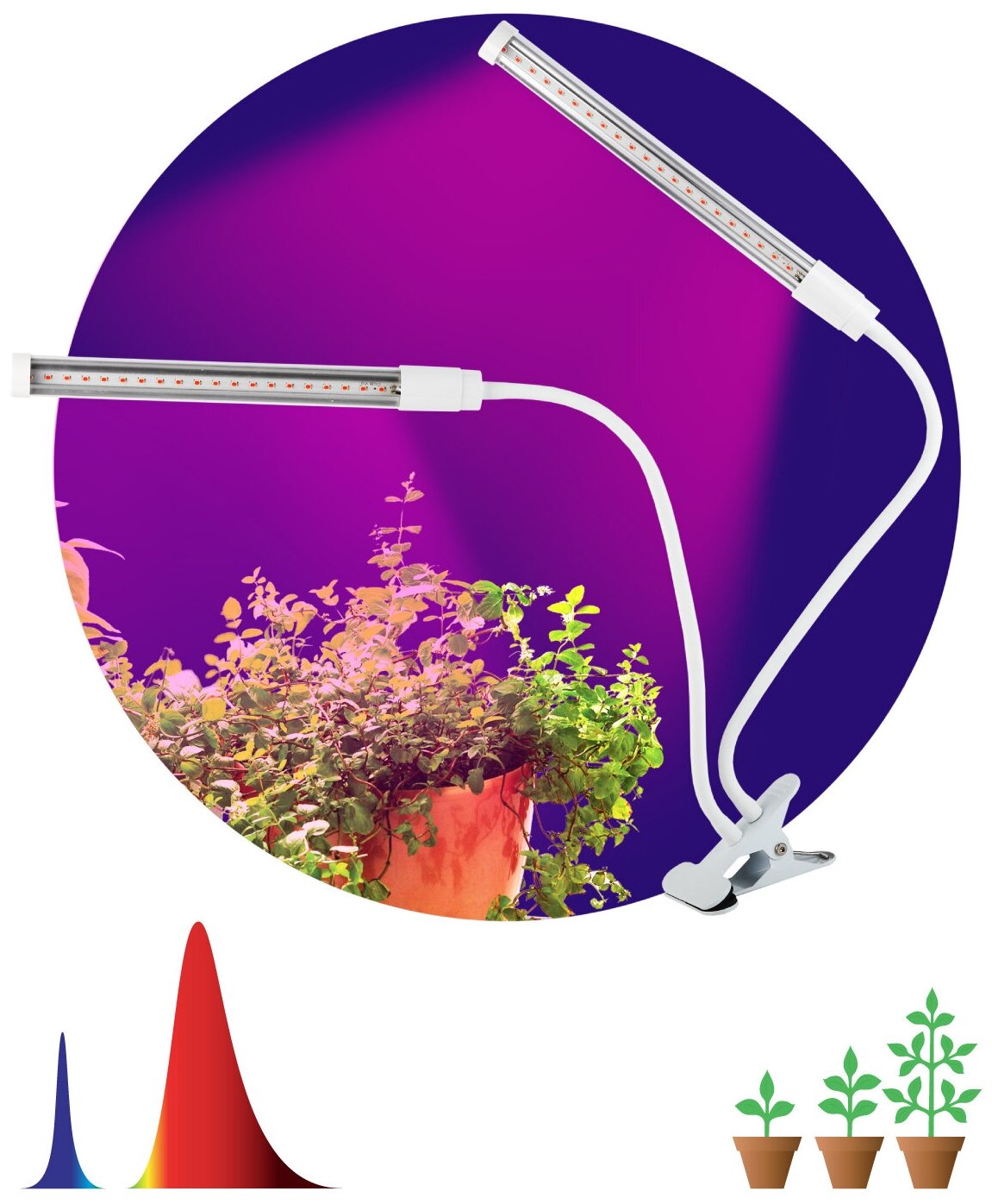 Светильник светодиодный для выращивания рассады Эра на прищепке, фиолетовый свет, 12 Вт - фотография № 6