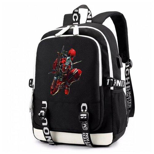 Рюкзак Дедпул (Deadpool) черный с USB-портом №4 рюкзак марио mario черный с usb портом 4