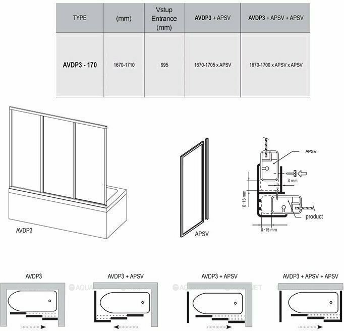 Supernova AVDP3-170 40VV0102Z1 Экран для ванны тройной (белый/transparent, 137х170 см) Ravak - фото №15