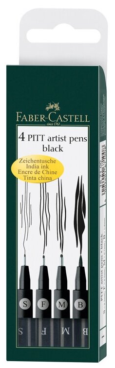 Набор капиллярных ручек Faber-Castell "Pitt Artist Pen" черные, 4 шт, 0,3/0,5/0,7 мм/Brush