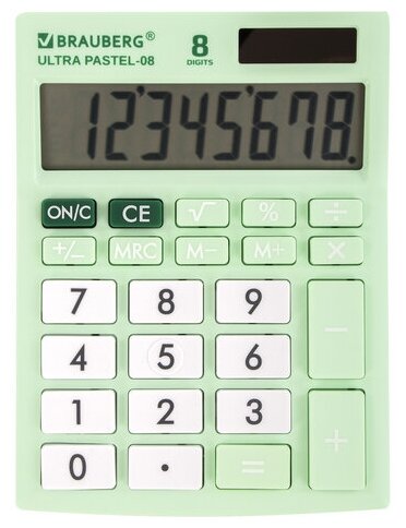 Калькулятор настольный BRAUBERG ULTRA PASTEL-08-LG компактный (154x115мм), 8 разр, мятный, 250515