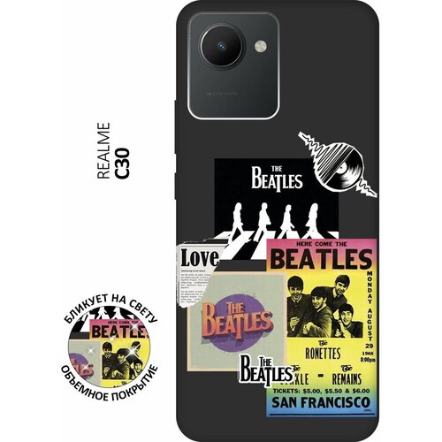 Матовый чехол Beatles Stickers для realme C30 / Рилми С30 с 3D эффектом черный матовый чехол space stickers для realme c30 рилми с30 с 3d эффектом черный