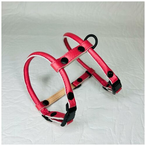 Шлейка круглая для шпица из кожи размер XS коралл