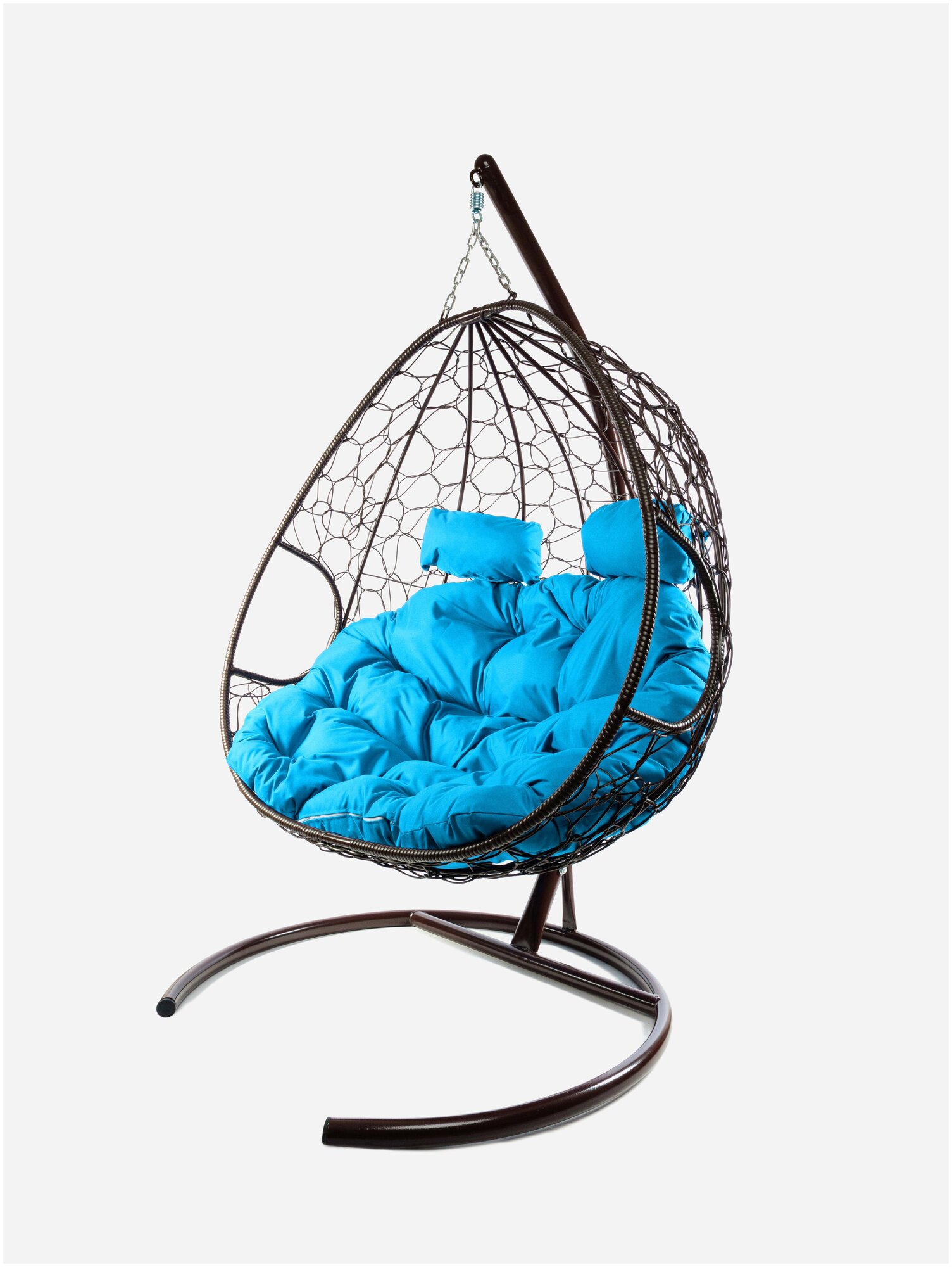 Подвесное кресло m-group для двоих коричневое, голубая подушка - фотография № 1
