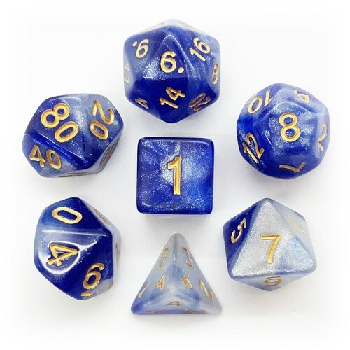 Кубики ДнД (7 шт) / Дайсы для DnD / Dungeons  & Dragons / RPG / Перламутровый бело-синий