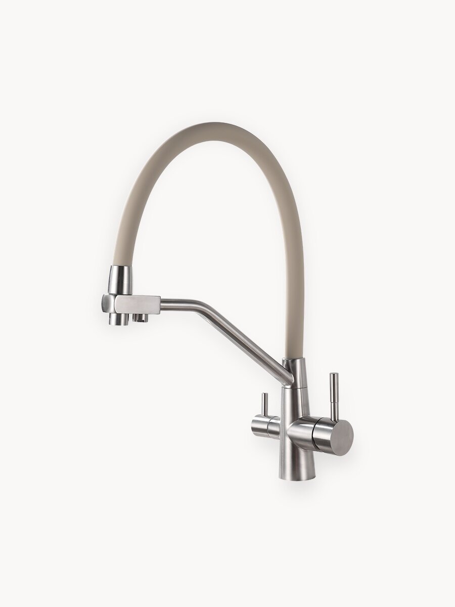 Смеситель для кухни (мойки) с гибким бежевым изливом и фильтром, хром, нержавейка T603S-6