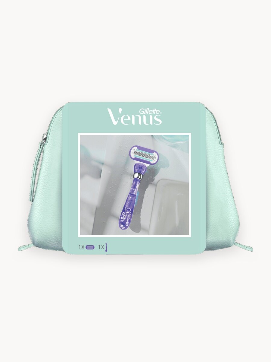 Подарочный набор женский бритва Gillette Venus Swirl с 1 сменной кассетой и косметичкой Venus