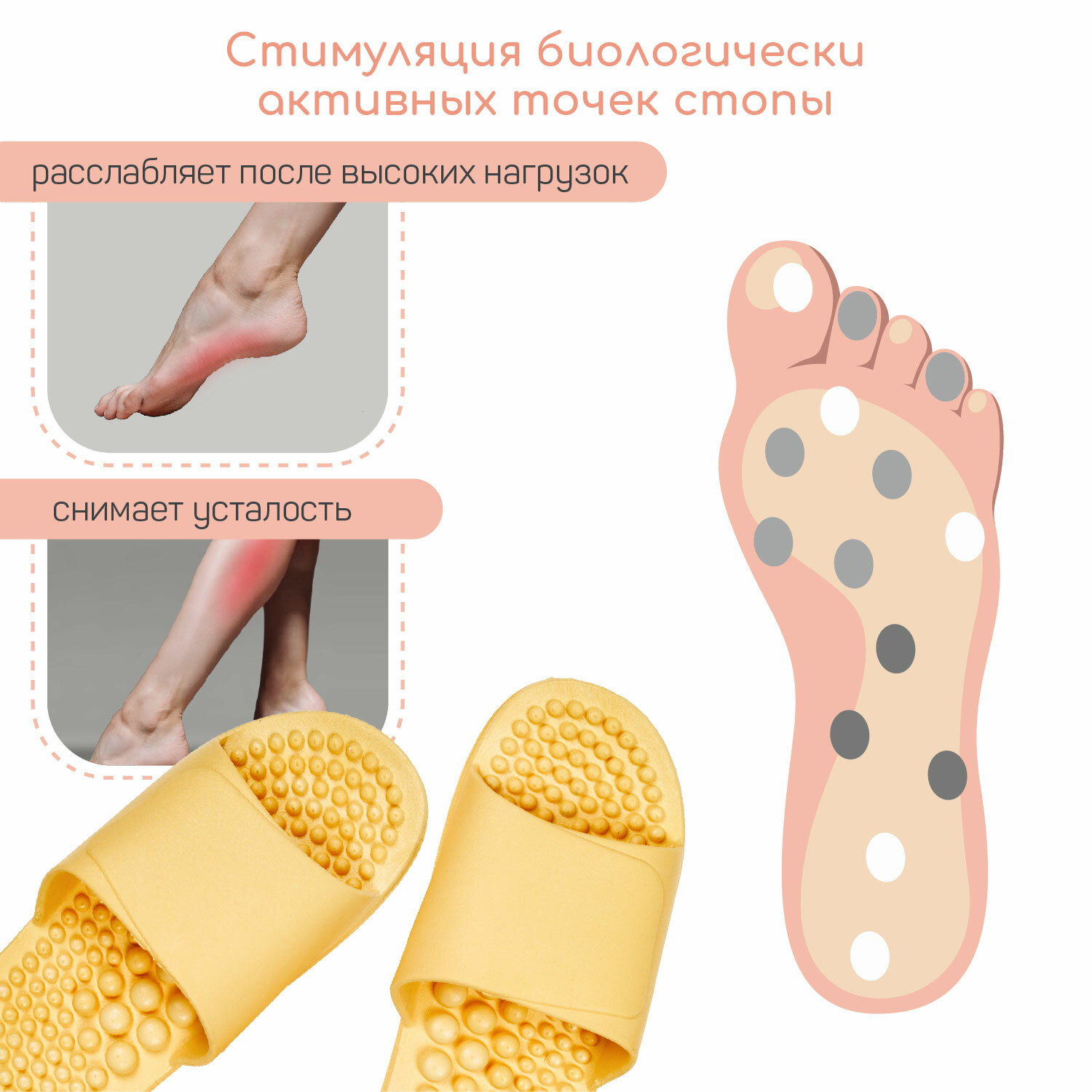 Тапочки с массажным эффектом AMARO HOME Healthy Feet Открытый нос (Жёлтый) 38-39, yellow - фотография № 2