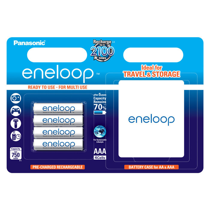 Аккумуляторы Panasonic Eneloop AAA 750мАч BK-4MCCEC4BE 4шт + Бокс для аккумулятора