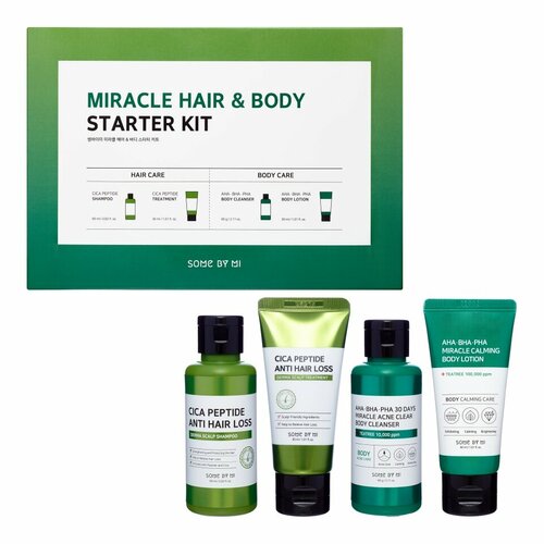 SOME BY MI MIRALCE HAIR &BODY TRAIL KIT Набор: Пептидный шампунь , Пептидная маска против выпадения волос, гель для тела, лосьон для тела