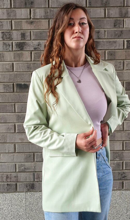 Пиджак , удлиненный, силуэт свободный, размер M, зеленый