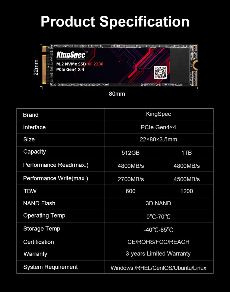 Накопитель SSD Kingspec PCI-E 4.0 x4 1Tb (XF-1TB) - фото №10
