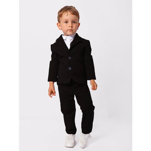 Чёрный пиджак, брюки, рубашка и бабочка в комплекте CHADOLLS, размер 98