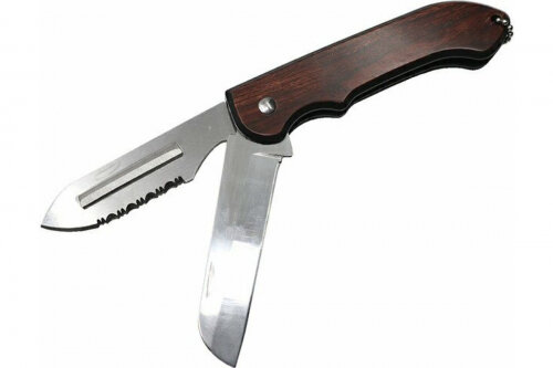 Нож складной Следопыт 9-020, 2 лезвия, цв. дерев, дл. клинка 75 мм
