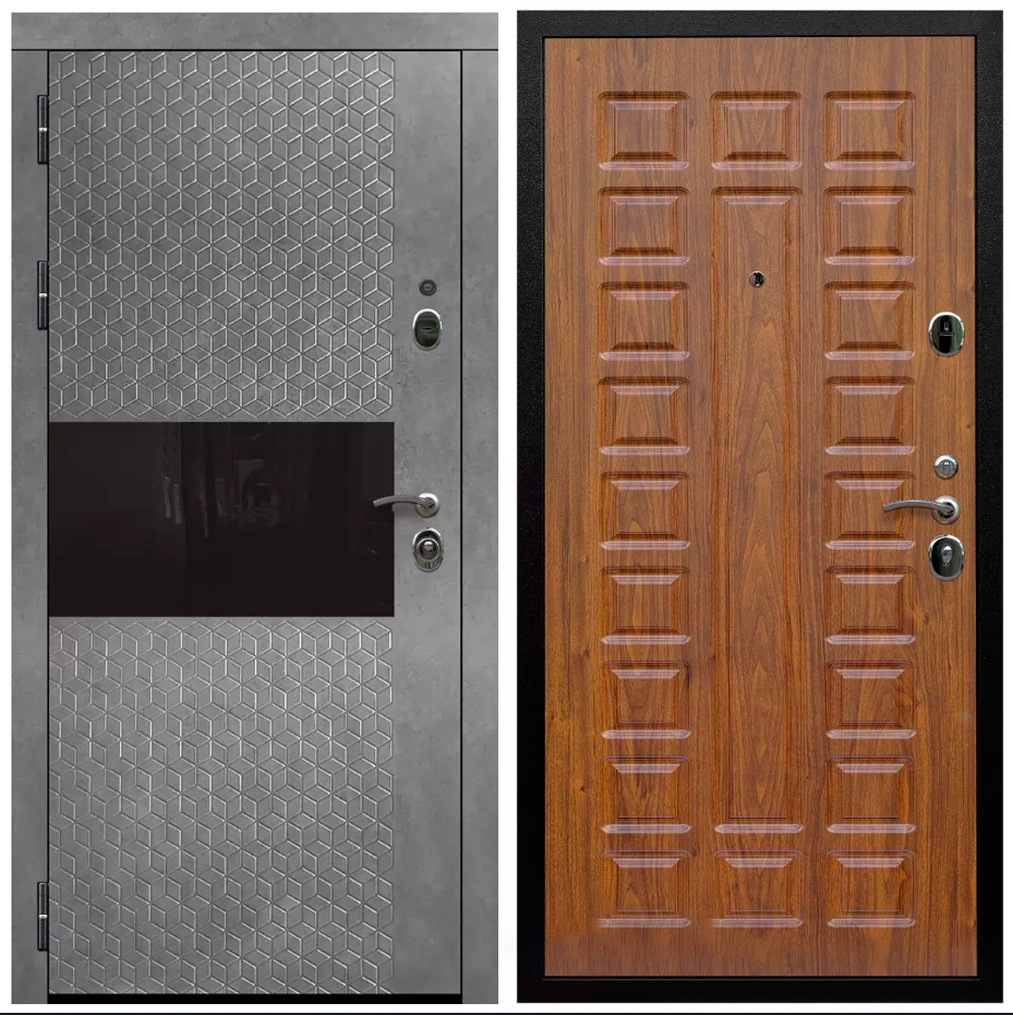 Дверь входная Армада Черная шагрень Штукатурка графит / ФЛ-183 Морёная береза МДФ панель 16 мм с фрезеровкой