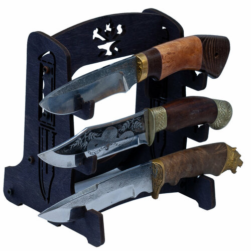 Стойка для коллекционных ножей. 3 слота. Черная.