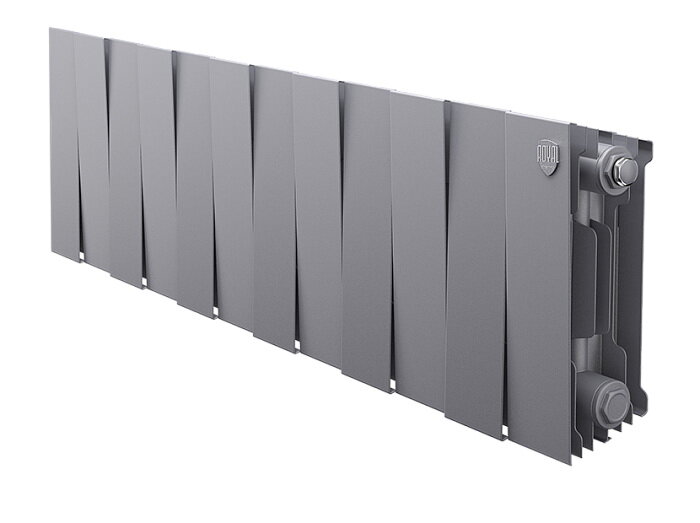 фото Радиатор биметаллический, 12 секций ROYAL THERMO PianoForte 200 Silver Satin, бок. подкл, серебристый