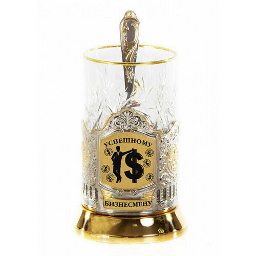 Подарочный набор c позолоченным подстаканником в футляре 3 предмета Успешному бизнесмену 12250₽