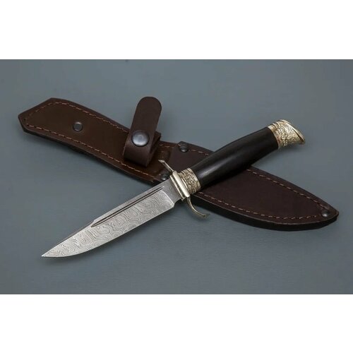 фото Нож из дамасской стали «финка морская», рукоять литье мельхиор, черный граб - кузница сёмина кузница сёмина юрия михайловича