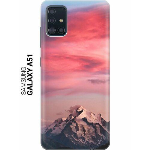 Ультратонкий силиконовый чехол-накладка для Samsung Galaxy A51 с принтом "Горы и небо" розовый, коричневый, серый