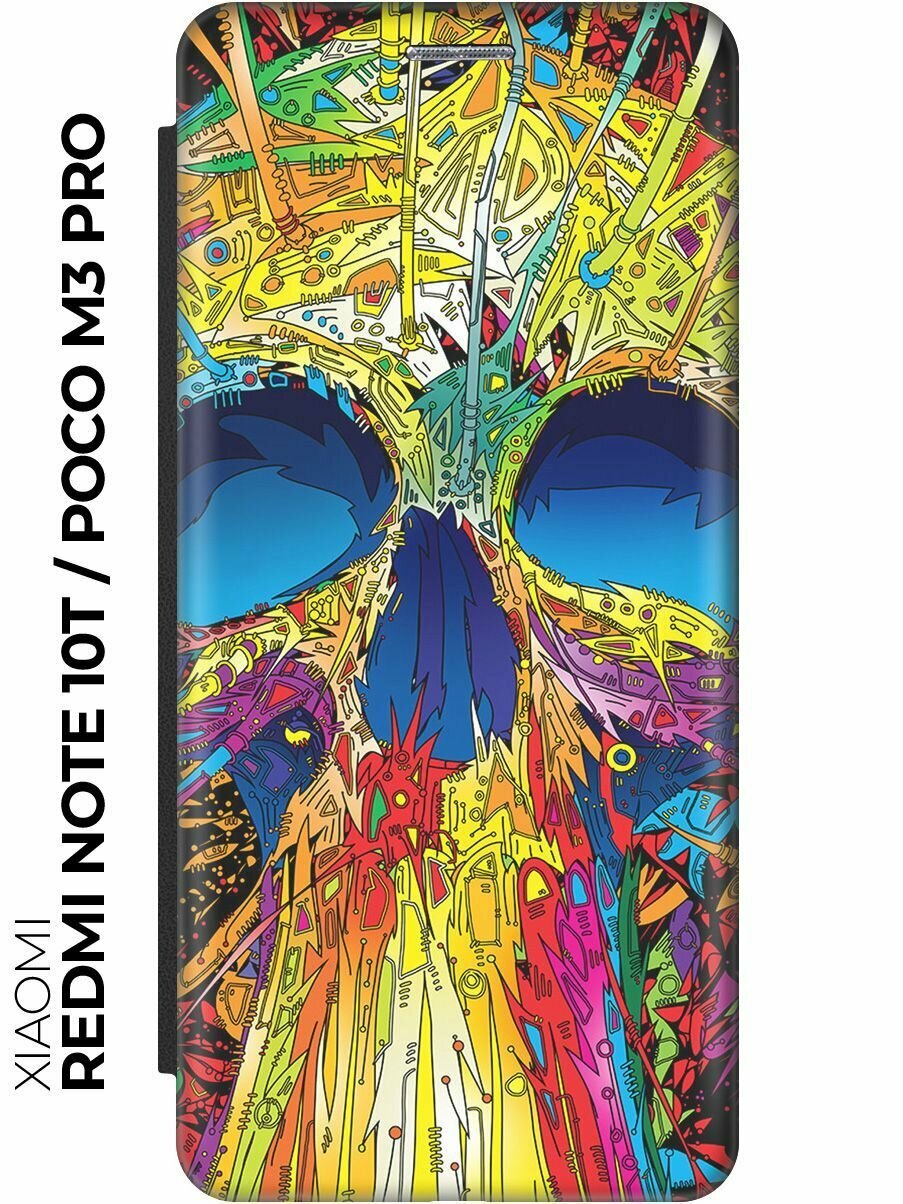 Чехол-книжка Череп красок на Xiaomi Redmi Note 10T / Poco M3 Pro / Сяоми Поко М3 Про / Сяоми Редми Ноут 10Т черный