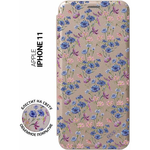 Чехол-книжка на Apple iPhone 11 / Эпл Айфон 11 с рисунком Lovely Cornflowers золотистый чехол книжка на apple iphone 11 эпл айфон 11 с рисунком две улитки золотистый