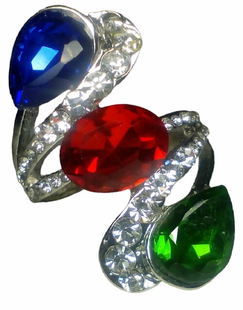 Кольцо переплетенное Кольцо 3 камня, стекло, размер 17, синий, зеленый