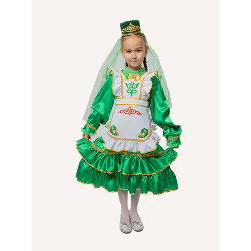 Фартук к татарскому национальному костюму для девочки, размер 122-140 малиновая маска с золотой тесьмой 13560