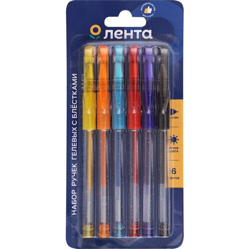 Набор гелевых ручек лента 6 цветов, с глиттером - 5 упаковок