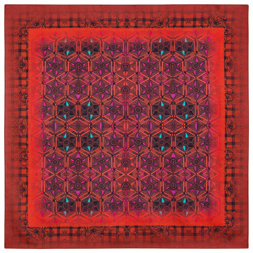 фото Платок павловопосадская платочная мануфактура,80х80 см, бордовый, бирюзовый