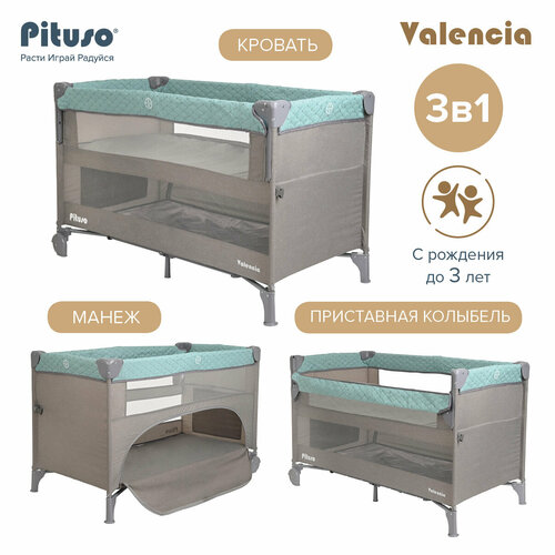 Манеж-кровать Pituso Valencia Mint grey/Мятно-серый манежи pituso кровать valencia