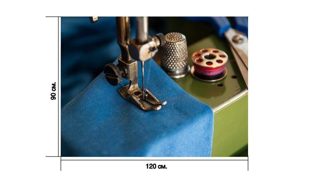 Картина на холсте "Швейная машина, шитье, наперсток" с подвесами 120х90 см. для интерьера