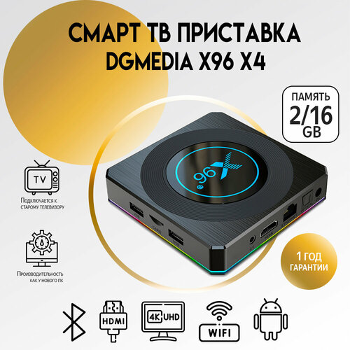 Смарт ТВ приставка DGMedia X96 X4, Андроид медиаплеер 2/16 Гб, Wi-Fi, 4K, Amlogic S905X4