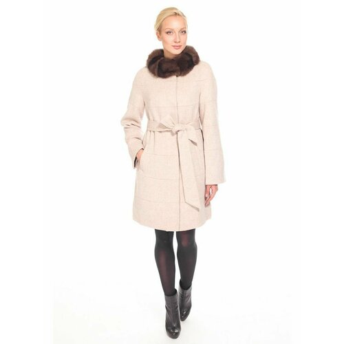 Пальто Prima Woman, размер 44, бежевый женское шерстяное пальто длинное двухстороннее кашемировое пончо с воротником из натурального меха лисы 3 цвета осень зима 2023