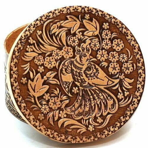 фото Шкатулка сувенирная из бересты "Жар-Птица" 85*85*45