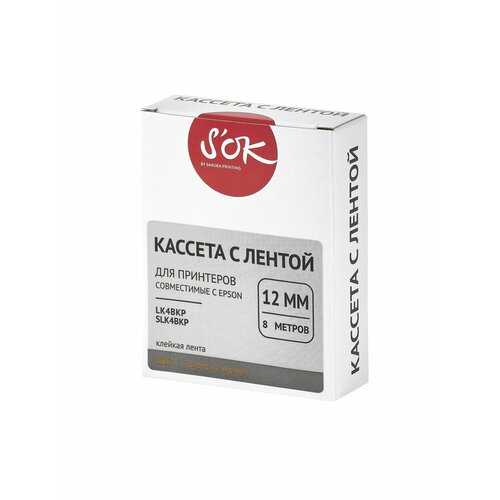 Кассета с лентой для Epson K4BKP, золотой на черном, ширина 12мм, длина 8м, SOK