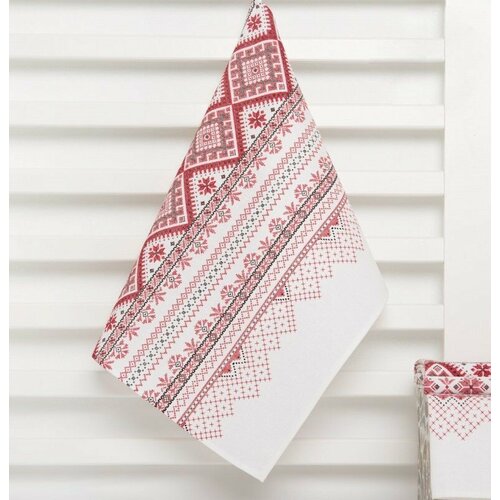 Полотенце для кухни с орнаментом размер 40х75 см рогожка хлопок 100 в наборе 2 штуки 440₽