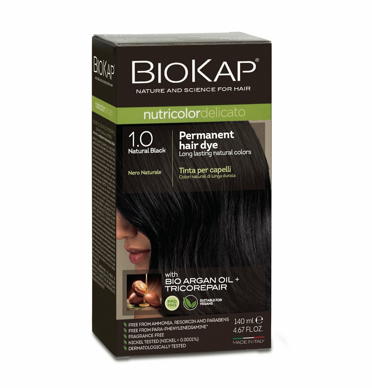 Краска для волос BioKap Delicato чёрный натуральный тон 1.0, 140мл