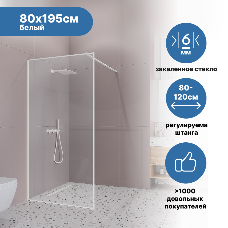 фото Душевая перегородка Ulitka Walk In Prisma белый 80x195 см