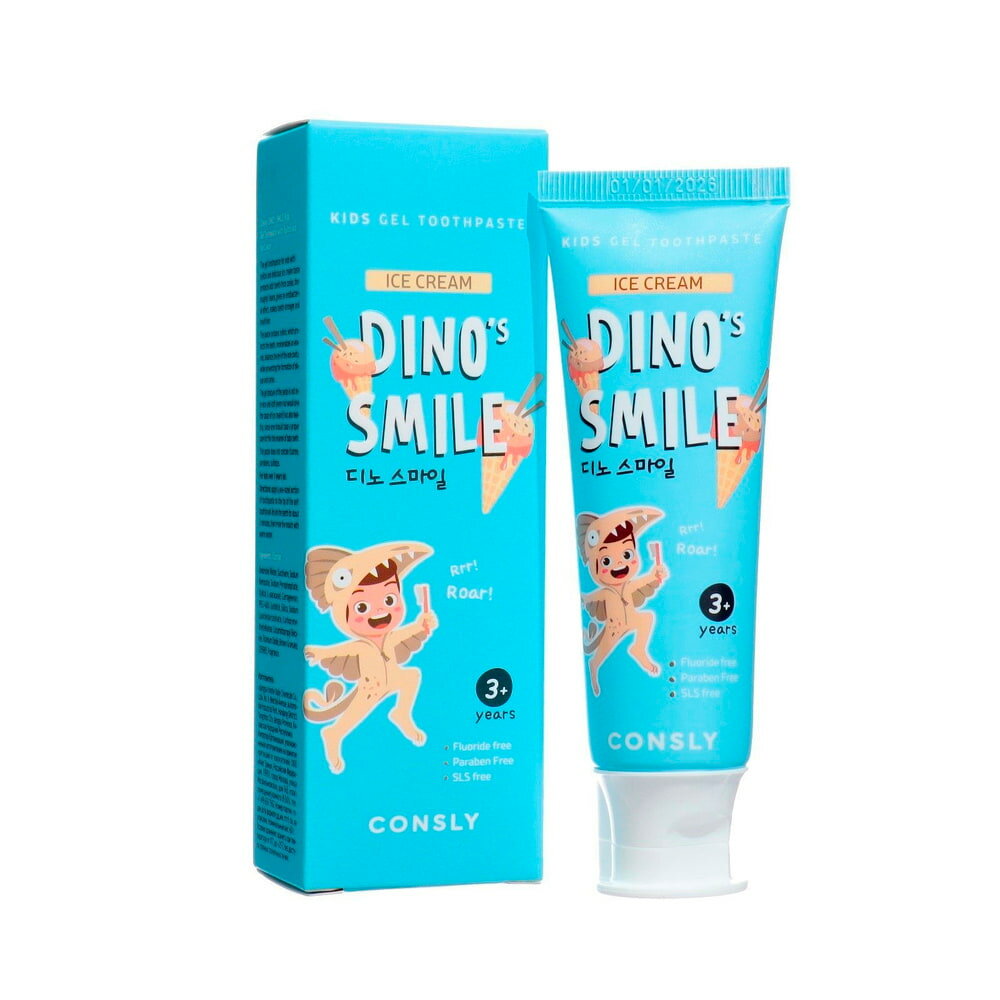 Паста зубная гелевая детская Dino's Smile с ксилитом и вкусом пломбира, Consly, 60 г