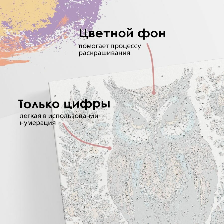 Картина по номерам на холсте с подрамником, "Сова", 40х40 см — фото 1