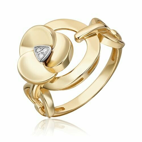Кольцо PLATINA, комбинированное золото, 585 проба, родирование, бриллиант, размер 16.5, золотой, серебряный