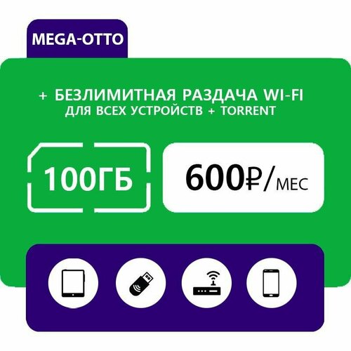 Тариф для 4G модема WiFi роутера симкарта Мегафон 100 ГБ за 600 руб./мес.