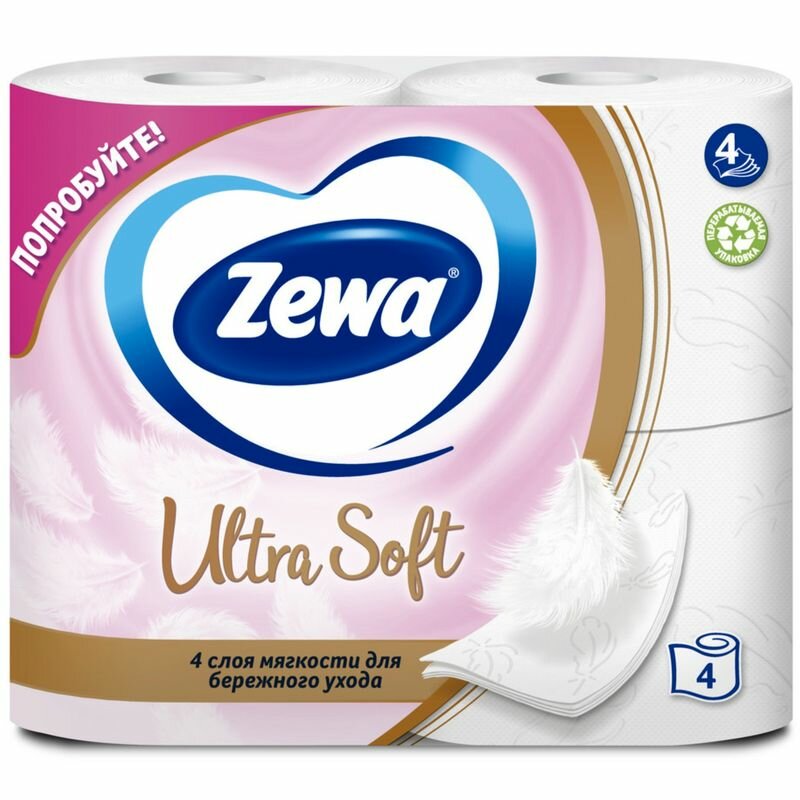 Туалетная бумага Zewa Ultra Soft 4 слоя, 4шт