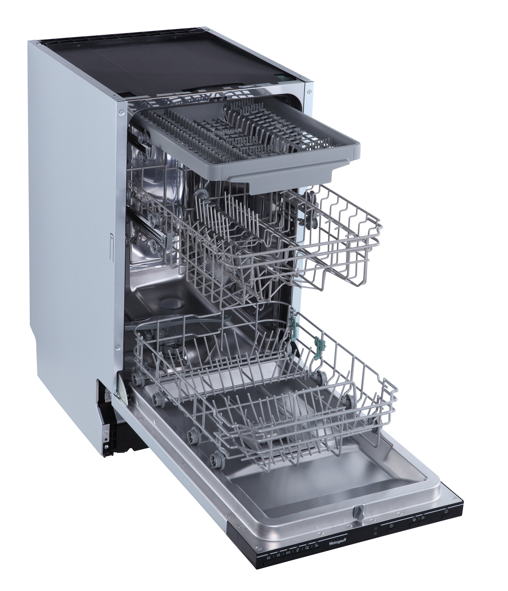 Встраиваемая посудомоечная машина Weissgauff BDW 4536 D,3 года гарантии, З корзины, Дисплей, Электронное управление, 10 комплектов, 6 программ, Быстрая мойка, Половинная загрузка, Тихий режим работы